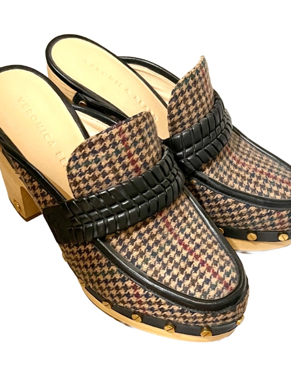 Veronica Beard DELIA HOUNDSTOOTH SLIP ON CLOG SHOES US 6